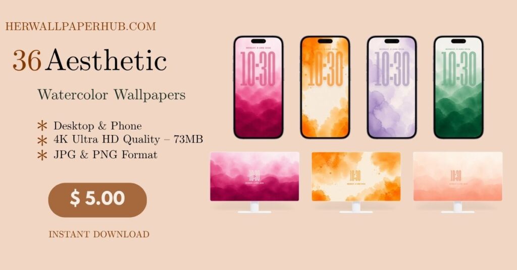 Aesthetic Watercolor Wallpaper Desktop & iPhone - 4K HD