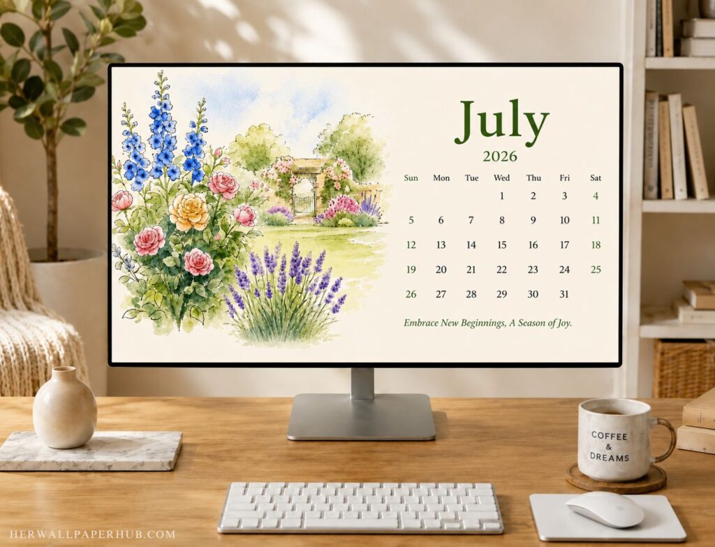 July 2026 Calendar Desktop Wallpaper