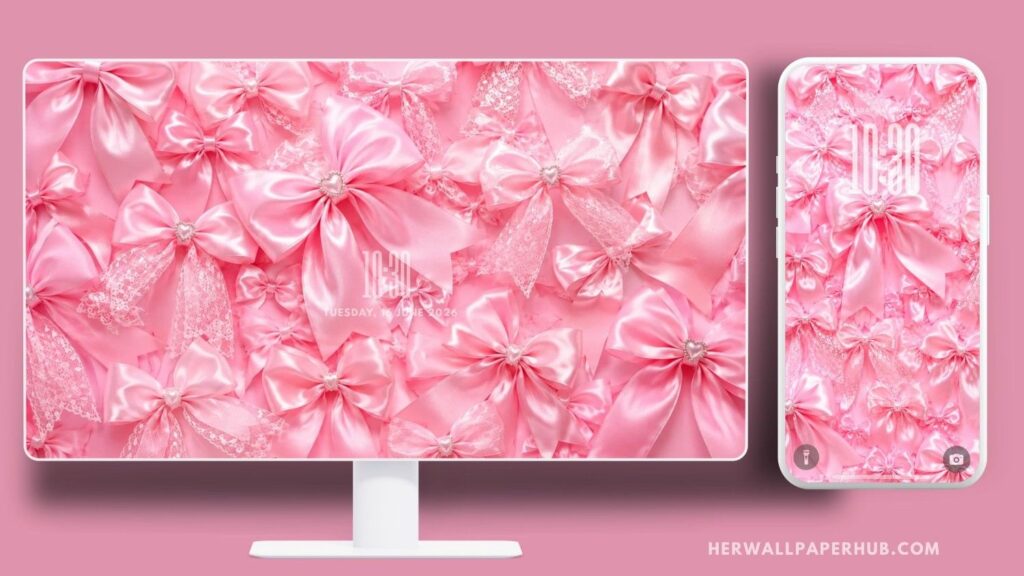 Pink Bow Coquette Aesthetic Wallpaper 