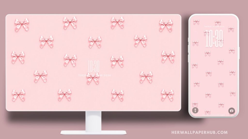 Pink Bow Coquette Aesthetic Wallpaper 
