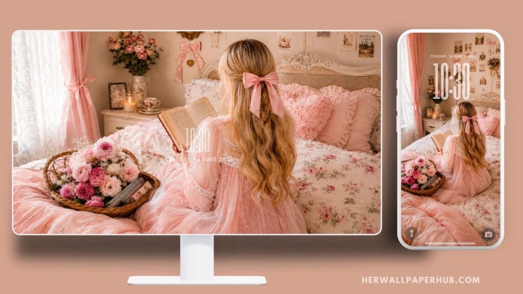 Pink Bow Coquette Aesthetic Wallpaper 