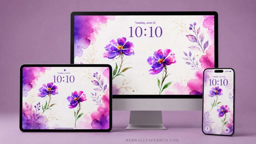 Purple Watercolor Flower Wallpaper 4K - iPhone, Desktop, & Tablet
