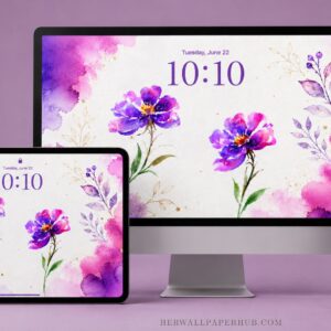Purple Watercolor Flower Wallpaper 4K - iPhone, Desktop, & Tablet