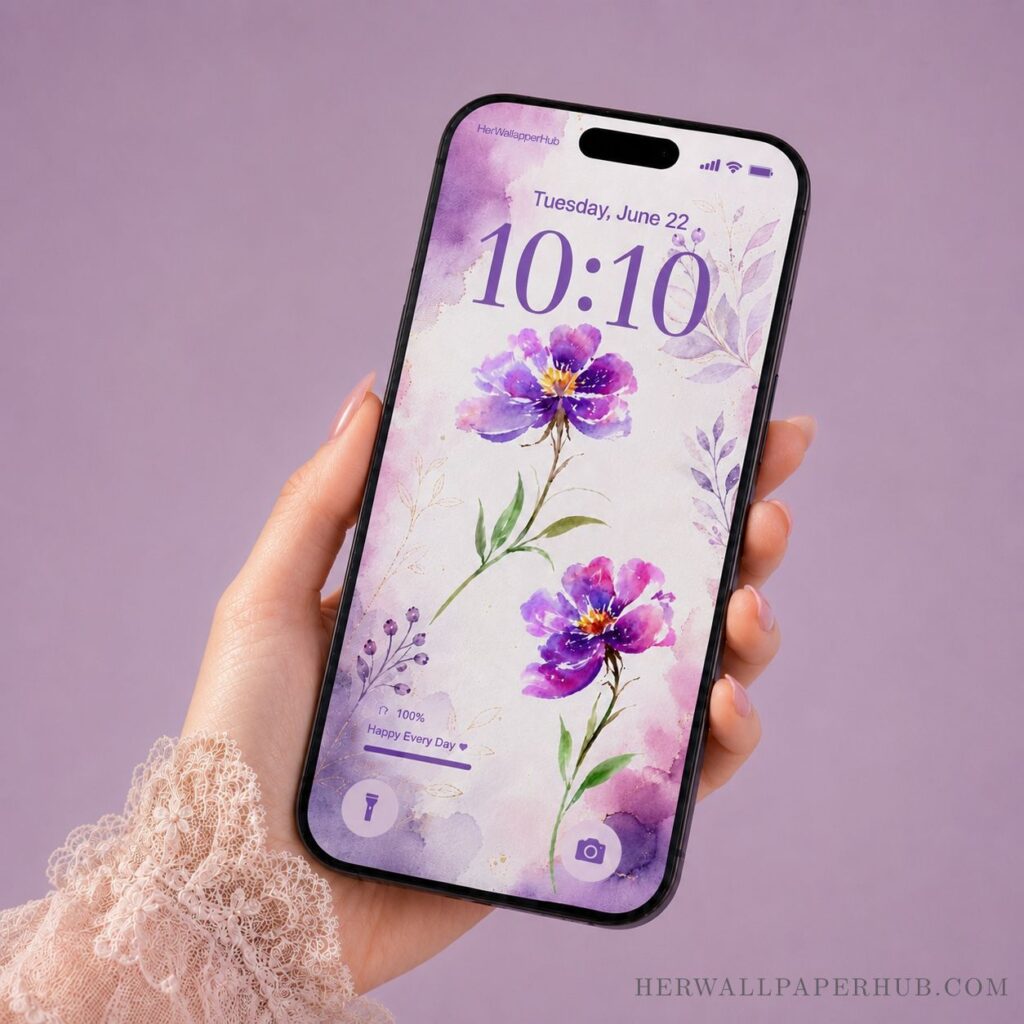 Purple Watercolor Flower Wallpaper