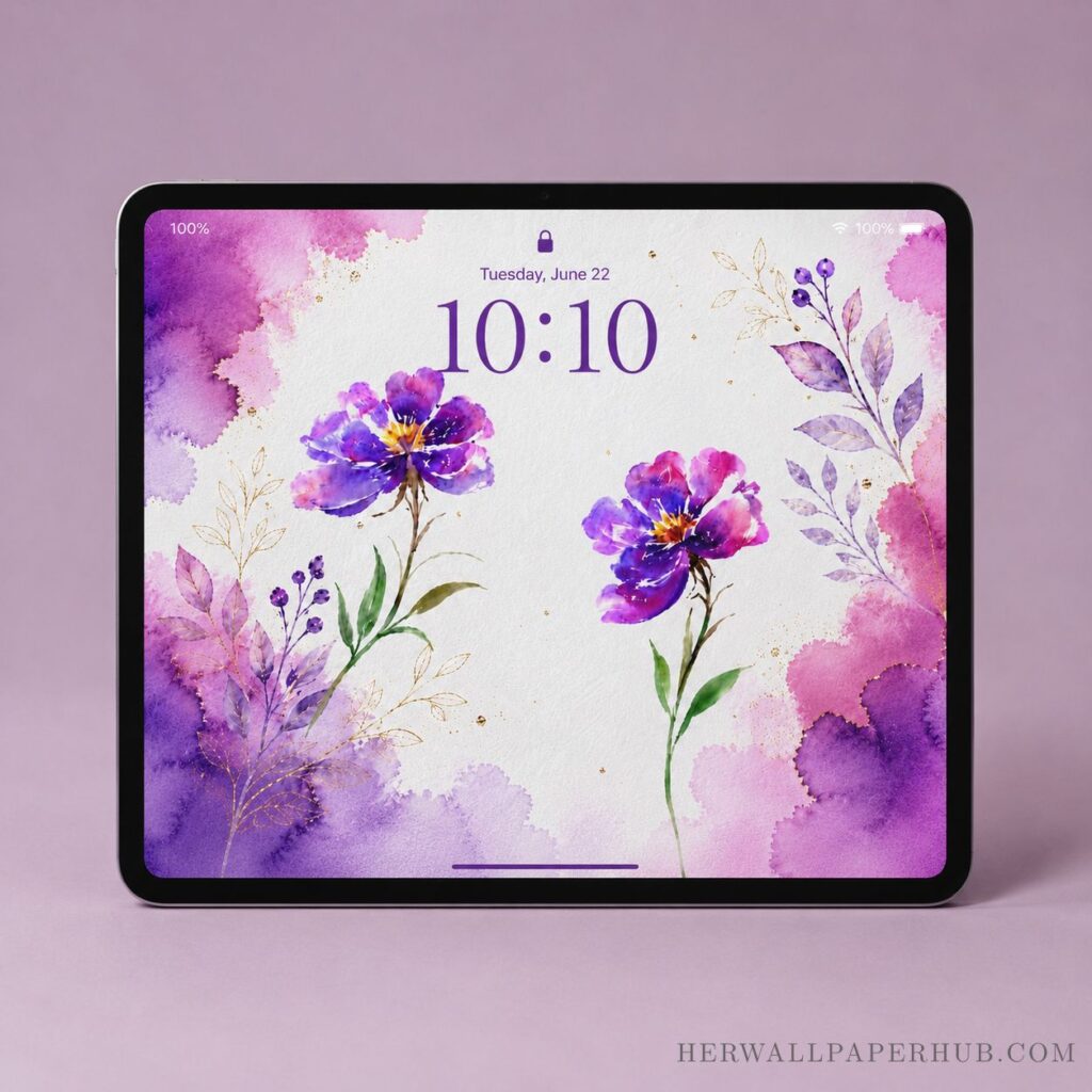 Purple Watercolor Flower Wallpaper Tablet